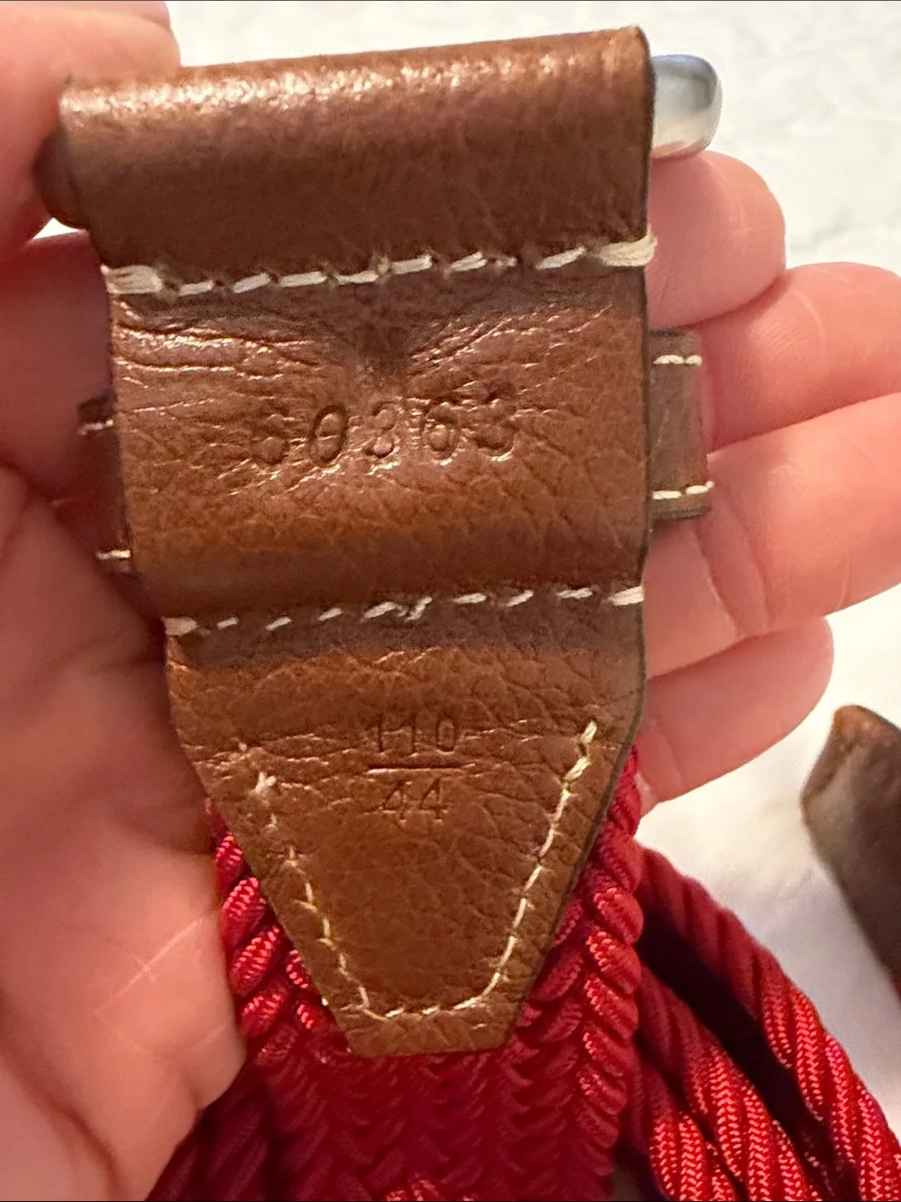 Red Woven Rope Belt with Brown Leather Accents